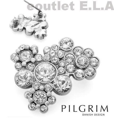 PILGRIM-29x23mm WHITE CRYSTALS FLORAL BROOCH